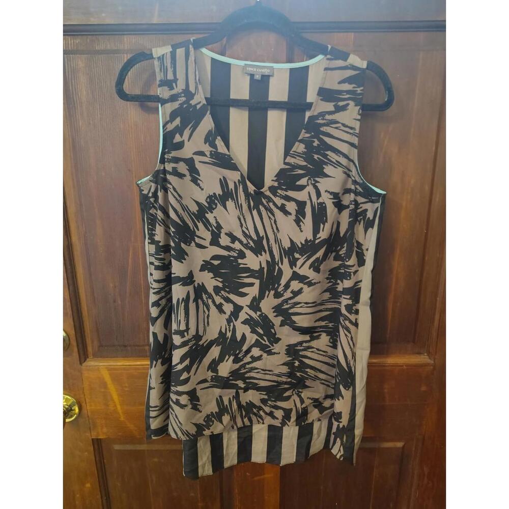 Vince Camuto Splatter Print V Neck Sleeveless Blouse Size Small